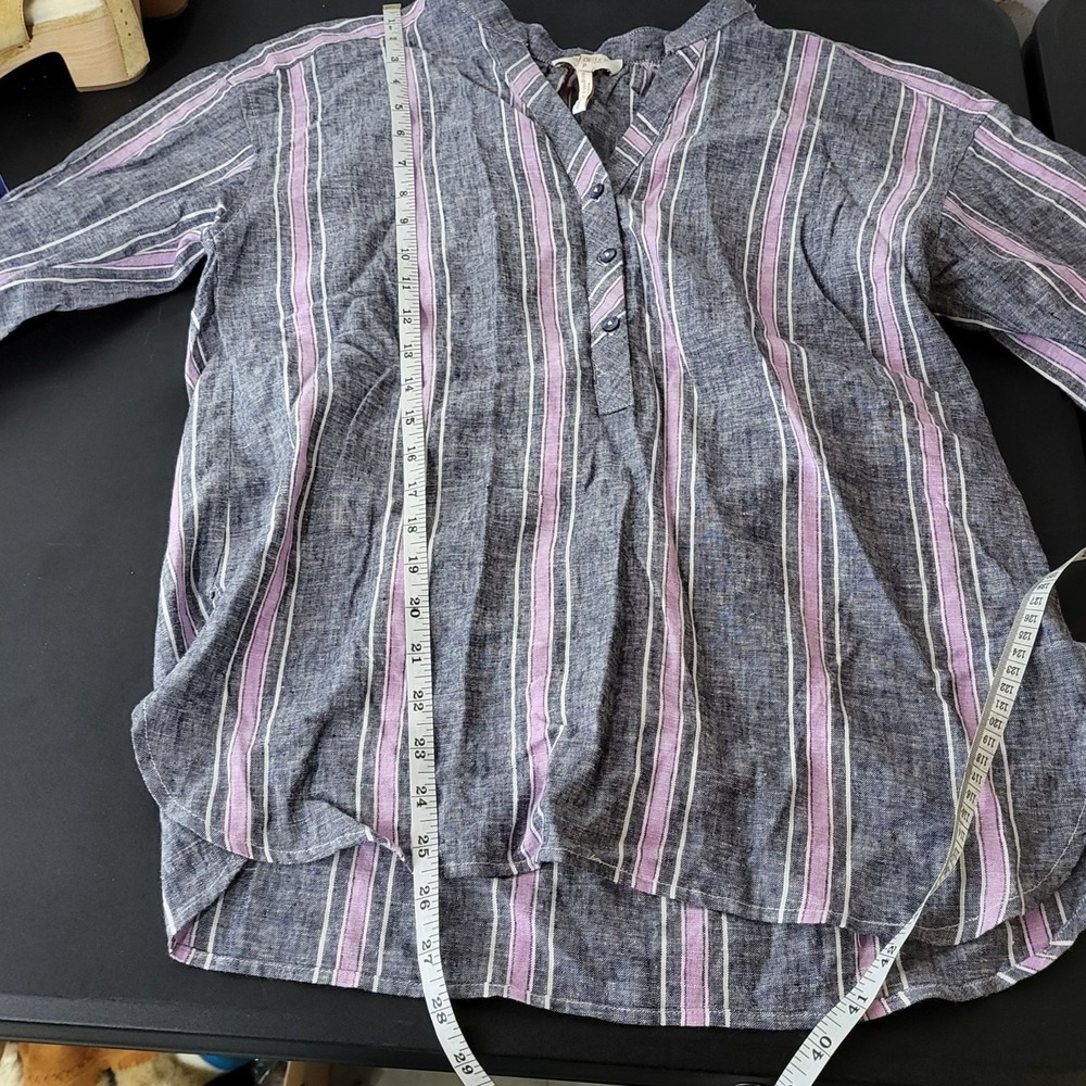Laundry by Shelli Segal Womens Linen Blend Striped Top Small Coastal Beach Tunic - Picture 9 of 9